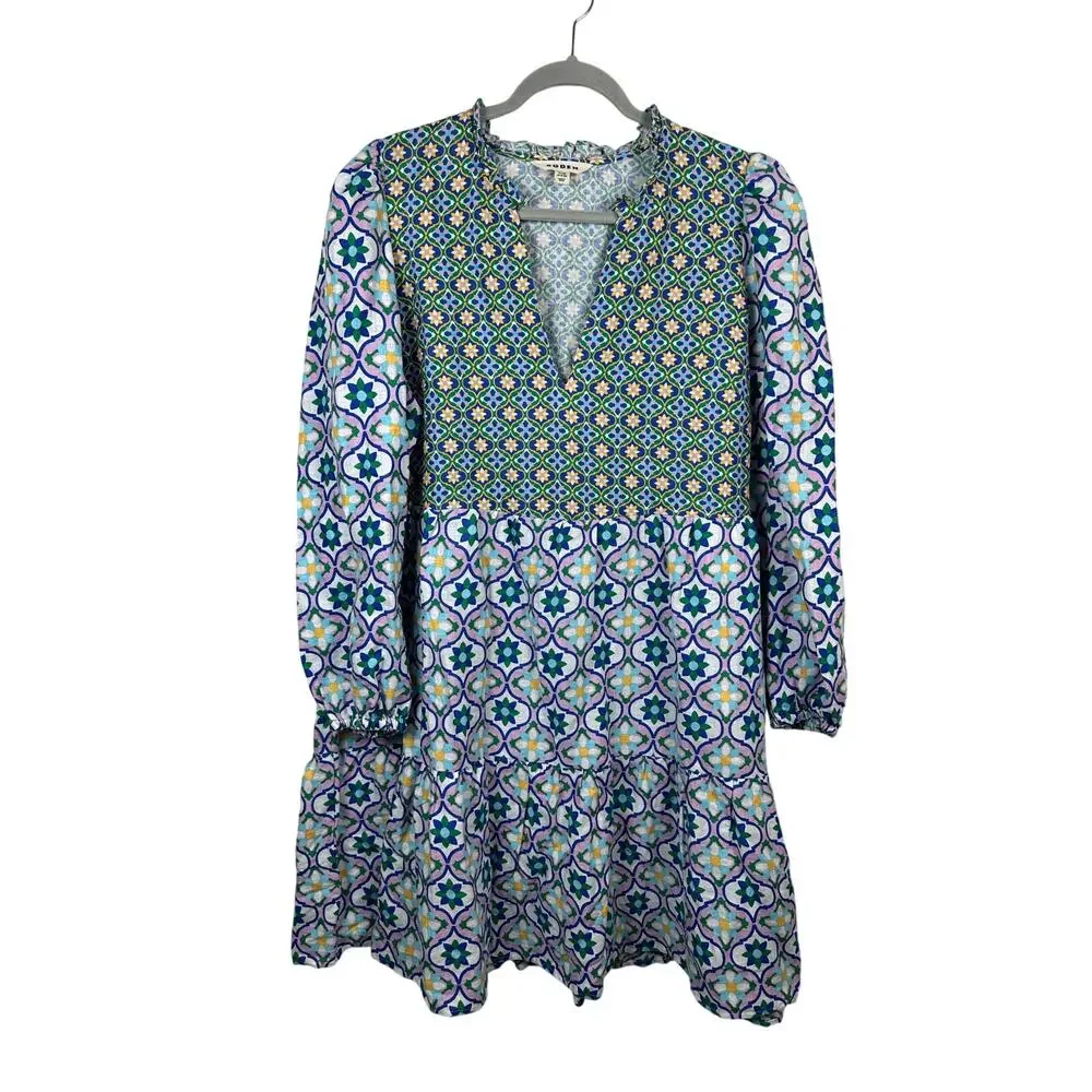 Boden Blue & Green Patterned Midi Dress - Picture 2 of 7